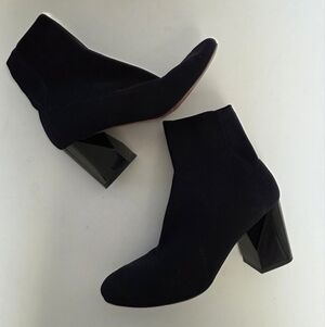 MAXMARA | Sportmax Sock Ankle Boots Shiny Block Heel Black Sz 40